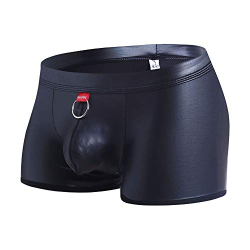 BIKETAFUWY Latex ähnliche Herren Shorts Wetlook Shorts Hipster Männer Slip Pants Dessous Schwarz Shorts Unterwäsche Kunstleder Trunks Panty Underwear for Men von BIKETAFUWY