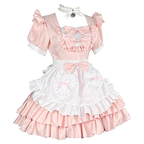 BIKETAFUWY Lolita Kleid Gothic Kawaii Japanese Maid Lolita Princess Dress Minikleid Kurzarm Sweet Girl Anime Cosplay Fancy Dress Vintage Gothic Kleider mit Rüschen Punk Spitzekleid Princess Dress von BIKETAFUWY