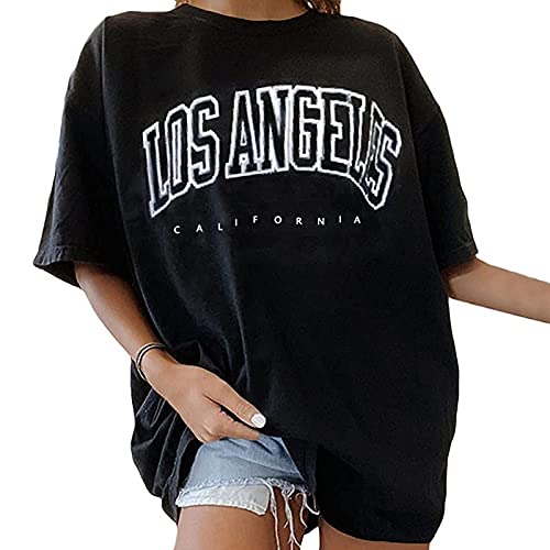 BIKETAFUWY Oversize Tshirt Damen Elegante Baumwolle Lose Rundhals Kurzarm Sommer Oberteile Vintage Drucken Bluse Streetwear Sport Oberteile Vintage Sweatshirt Teenager Mädchen Tunika Lang Tops von BIKETAFUWY