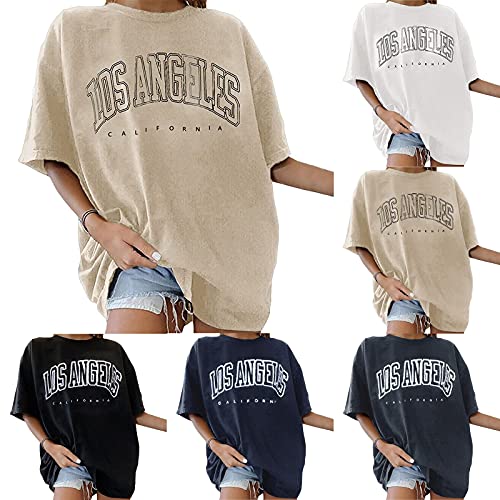 BIKETAFUWY Oversize Tshirt Damen Elegante Baumwolle Lose Rundhals Kurzarm Sommer Oberteile Vintage Drucken Bluse Streetwear Sport Oberteile Vintage Sweatshirt Teenager Mädchen Tunika Lang Tops von BIKETAFUWY