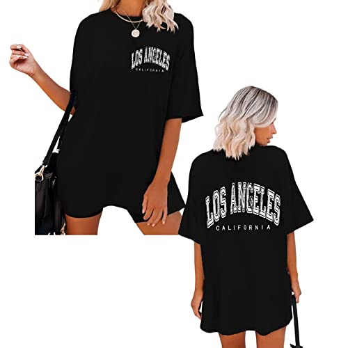 BIKETAFUWY Oversize Tshirt Damen Elegante Baumwolle Lose Rundhals Kurzarm Sommer Oberteile Vintage Drucken Bluse Streetwear Sport Oberteile Vintage Sweatshirt Teenager Mädchen Tunika Lang Tops von BIKETAFUWY