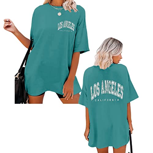 BIKETAFUWY Oversize Tshirt Damen Elegante Baumwolle Lose Rundhals Kurzarm Sommer Oberteile Vintage Drucken Bluse Streetwear Sport Oberteile Vintage Sweatshirt Teenager Mädchen Tunika Lang Tops von BIKETAFUWY