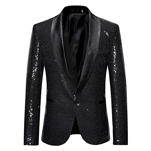 BIKETAFUWY Pailletten Sakko Herren Slim Fit Glänzenden Smokings für Herren Blazer Anzugjacke Freizeit Schwarzes Sakko Gold Glitzer Anzug Jacke Karneval Kostüm für Hochzeit Party Festlich Cosplay von BIKETAFUWY