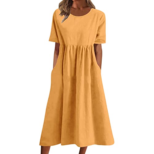 BIKETAFUWY Sommerkleid Damen Lang Elegant, Damen Kurzarm Rundhals Kleider Casual Boho Kleid Maxikleid mit Taschen Böhmisch Kleid Blumenkleid Strandkleid Lang Kleider MaxiKleid Partykleid von BIKETAFUWY