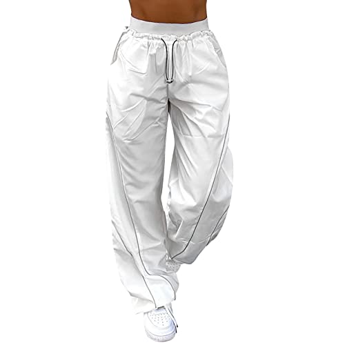 Cargohose Damen Baggy y2k, High Waist Lange Hosen Lose Weite Bein Boyfriend Pants Damen Hip Hop Schnürung Elastische Jogginghose 90er Streetwear Gamaschen Lang Freizeithose von BIKETAFUWY