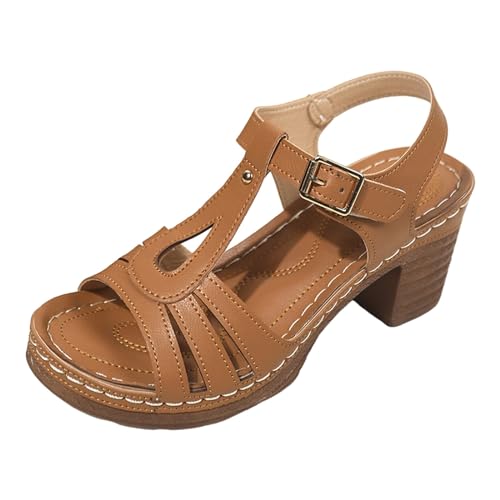 Damen Schuhe Sommer Peep Toe Freizeitschuhe Komfortables Sommersandalen Slingback Sommerschuhe mit Dicker Absatz Strandschuhe Bohemian Sommerschuhe Damensandalette für Urlaub und Strand von BIKETAFUWY