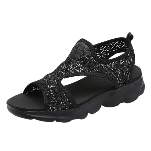 Damen Schuhe Sommer sandalen aus stoff mit dicker sohle Peep Toe Freizeitschuhe Anti-Rutsch Damenschuhe Bequeme Sommersandalen verstellbarem Schnallen Sandalen Weiche Sohle Sommerschuhe von BIKETAFUWY