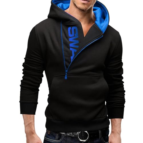 Half Zip Pullover Herren Slim Fit: Zipper Hoodie Herren Kapuzenpullover Männer mit Kapuze Tasche Einfarbig Locker Sweatshirt Streetwear Sweatjacke Langarm Kapuzenpulli Frühling Herbst Winter XL-5XL von BIKETAFUWY