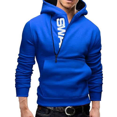 Half Zip Pullover Herren Slim Fit: Zipper Hoodie Herren Kapuzenpullover Männer mit Kapuze Tasche Einfarbig Locker Sweatshirt Streetwear Sweatjacke Langarm Kapuzenpulli Frühling Herbst Winter XL-5XL von BIKETAFUWY