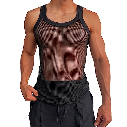 Herren Fischnetz T-Shirt Kurzarm Shirts Muskel Transparent Shirts Männer Top Netzshirt Sexy Netz Unterhemd Slim Fit Tops Unterwäsche Netzstruktur Netzhemd mit Halbem Arm Durchsichtiges Oberteil von BIKETAFUWY