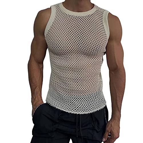 Herren Fischnetz T-Shirt Kurzarm Shirts Muskel Transparent Shirts Männer Top Netzshirt Sexy Netz Unterhemd Slim Fit Tops Unterwäsche Netzstruktur Netzhemd mit Halbem Arm Durchsichtiges Oberteil von BIKETAFUWY