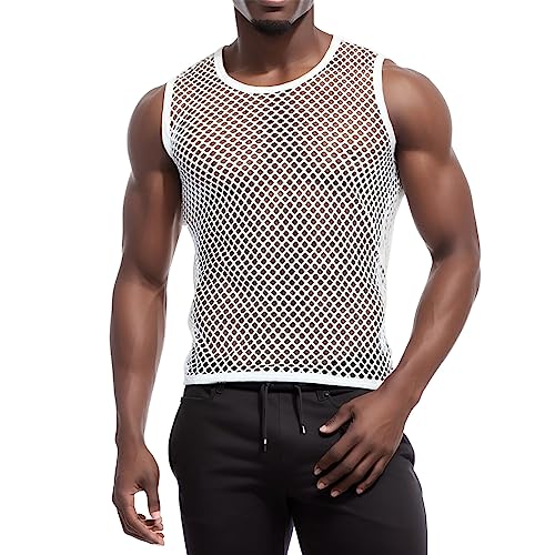 Herren Fischnetz T-Shirt Kurzarm Shirts Muskel Transparent Shirts Männer Top Netzshirt Sexy Netz Unterhemd Slim Fit Tops Unterwäsche Netzstruktur Netzhemd mit Halbem Arm Durchsichtiges Oberteil von BIKETAFUWY