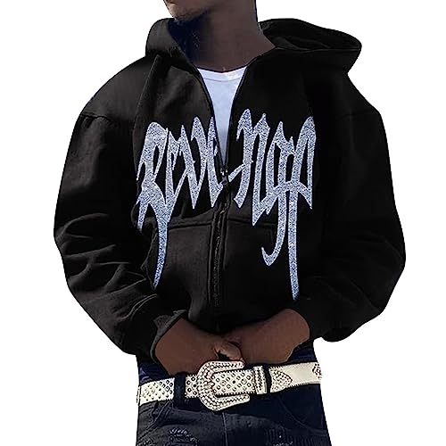 Herren Kapuzenpullover Sweatjacke Herren Y2K Jacke Zip Up Hoodies Sterne Motiv Graphics Harajuku für Paare Sweatshirt Vintage Kapuzenjacke Unisex Locker Kapuzenpulli mit Kapuze Langarm Hooded Jacket von BIKETAFUWY