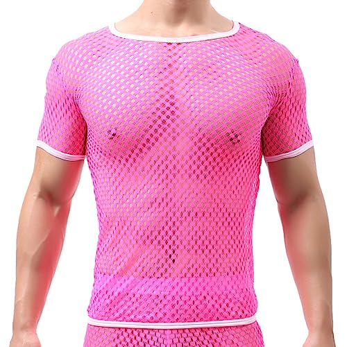 Herren Muskel Transparent T-Shirt Kurzarm Fischnetz Shirts Unterhemd Slim Fit Männer Netzshirt Sexy Netz Tops Unterwäsche Netzstruktur Netzhemd Durchsichtiges Oberteil von BIKETAFUWY