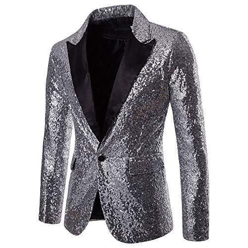 Herren Sakko Sportlich Modern Regular Fit Luxus Freizeit Blazer Elegante Pailletten Smokings Gold Glitzer Blazer Anzug Jacke Glitzer Outfit Karneval Kostüm für Hochzeit Party Festlich Cosplay von BIKETAFUWY