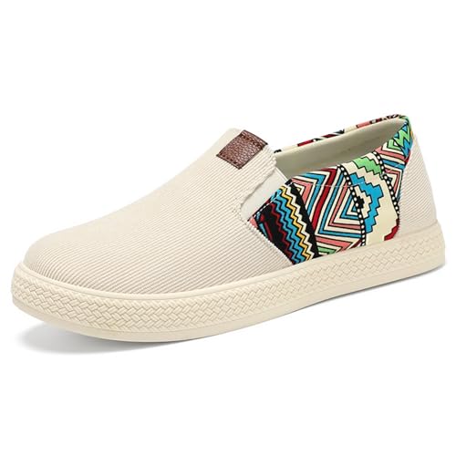 Herren-Sportschuhe aus Segeltuch, Patchwork, Sneaker, flach, ohne Schnürsenkel, leicht, Slip-On-Schuhe, Sneaker, Sportschuhe, Wanderschuhe, niedrig, 01 weiß, 41 EU von BIKETAFUWY