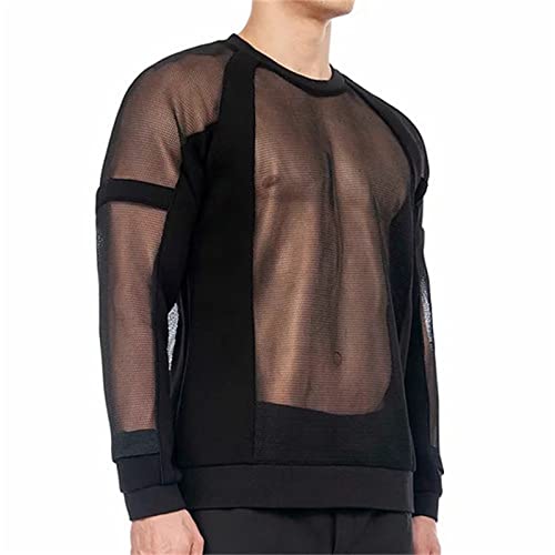 Herren Transparent Netzhemd Herren Sexy Netzshirt Glatt Gaze Slim Fit Tops Reizwäsche Schwarz Herren Muskel Transparent Jacke Netz Hemden Langarm T Shirt Nachtwäsche Männer Reizvoll Unterwäsche von BIKETAFUWY