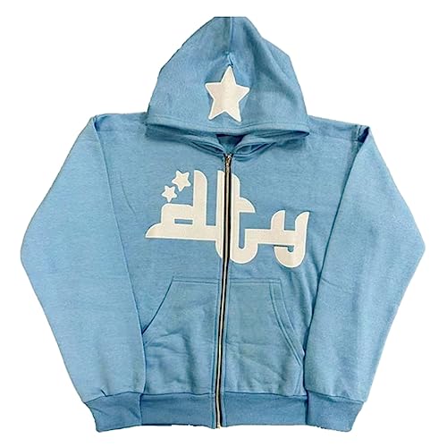 Herren Y2K Jacke Zip Up Hoodies Sterne Motiv Graphics Harajuku Streetstyle für Paare Sweatshirt Vintage Kapuzenjacke Unisex Locker Sweatjacke mit Kapuze 90er E-Girl Top Jacke Herren Übergangsjacke von BIKETAFUWY