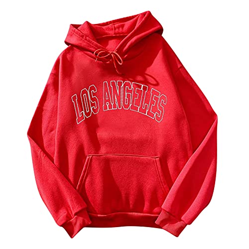 Kapuzenpullover Damen LOS ANGELES Sweatshirt Oversize Langarmshirt Oberteile Teenager Mädchen Lose Fleece Futter Hoodie Pullover Sweatjacke mit Kapuze Herbst Winter Hooded Pulli Outwear Mantel von BIKETAFUWY