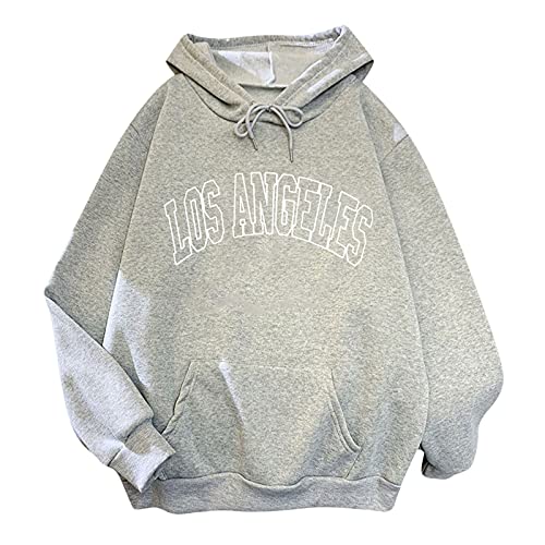 Kapuzenpullover Damen LOS ANGELES Sweatshirt Oversize Langarmshirt Oberteile Teenager Mädchen Lose Fleece Futter Hoodie Pullover Sweatjacke mit Kapuze Herbst Winter Hooded Pulli Outwear Mantel von BIKETAFUWY