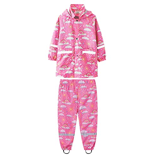 Kinder Regenjacke Mädchen Set Regenjacke Und Hose Set Kinder Regenmäntel Wasserdicht Winddicht Dünne Regenbekleidung mit Kapuze Cartoon Druck Reflektierende Streifen Kapuzenjacke Outdoor 02 von BIKETAFUWY