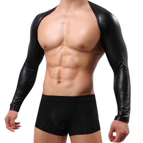 Latex ähnliches Herren Shirt Sexy Schwarz Leder Optik Männer Shirt Unterhemd Unterwäsche Stretch Hemd Tops Clubwear Guywear Freizeithemd Sommer Muskel Top Lack-Leder Oberteil 002 von BIKETAFUWY