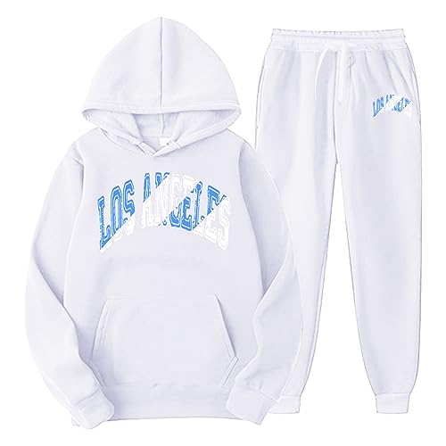 Los Angeles Anzug Herren Damen Los Angeles Jogginganzug 2-teilig Sweatshirt Sweatpant Leichte Hoodie Los Angeles Trainingsanzug Lässig Sportanzug Tracksuit Unisex Jogging Anzug Set Schwarz S-3XL von BIKETAFUWY