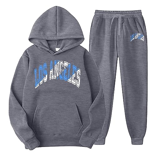 Los Angeles Anzug Herren Damen Los Angeles Jogginganzug 2-teilig Sweatshirt Sweatpant Leichte Hoodie Los Angeles Trainingsanzug Lässig Sportanzug Tracksuit Unisex Jogging Anzug Set Schwarz S-3XL von BIKETAFUWY