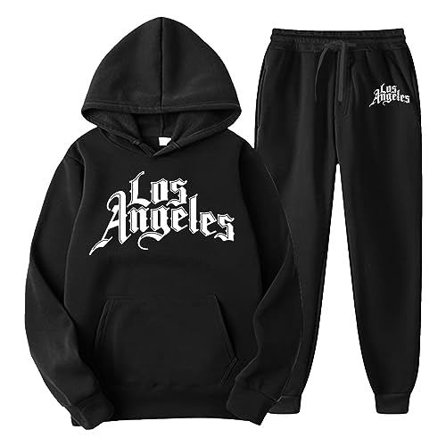 Los Angeles Anzug Herren Damen Los Angeles Jogginganzug 2-teilig Sweatshirt Sweatpant Leichte Hoodie Los Angeles Trainingsanzug Lässig Sportanzug Tracksuit Unisex Jogging Anzug Set Schwarz S-3XL von BIKETAFUWY