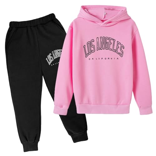 Los Angeles Anzug Kinder Jogginganzug 2-teilig Herbst Buchstaben Drucken Trainingsanzug Sportanzug Sweatshirt Jungen Mädchen Tracksuit Unisex Jogging Anzug Set mit Pullover und Sweathose Schwarz von BIKETAFUWY