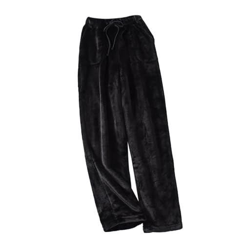 Plüschhose Herren Fleece Plüsch Warm Schlafanzughose Fleece Plüsch Dicke Freizeithose Home Haushose Loungehose Gummibund Kordelzug Sporthose Freizeithose Oversize Pyjamahose Herren Flauschig von BIKETAFUWY