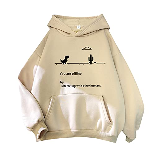 Pullover Damen Kawaii Rundhals Oversized Hoodie Langarm Lang Kapuzenpullover Sweatshirts mit Taschen Warm Hooded Pulli Oberteile Langarmshirt Herbst Winter Kapuzenjacke von BIKETAFUWY