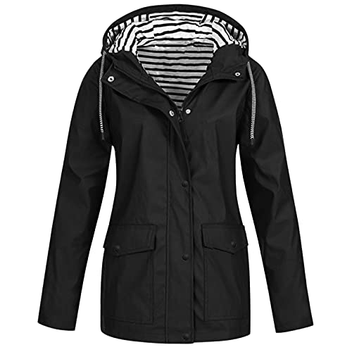 Regenjacke Damen Wasserdicht Atmungsaktiv Leichte Regenmantel Regen Jacke Fahrrad Winddicht Regenjacke Damen Schwarz Regenbekleidung für Radfahrer Camping Outdoor Trekking Damen Regenmantel Wandern von BIKETAFUWY