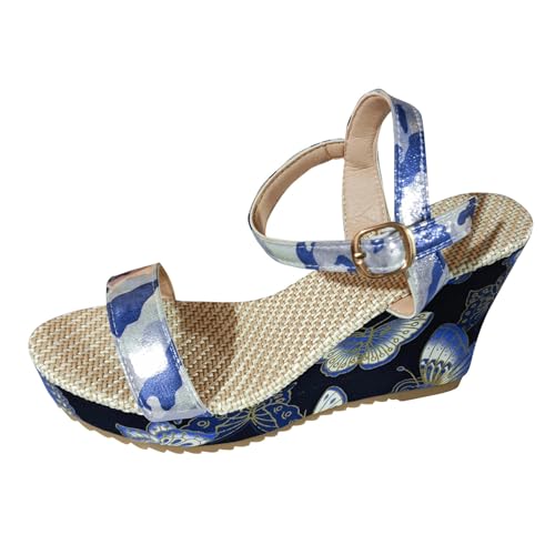 Sandalen Damen Sommer Anti-Rutsch keilsandalen Peep Toe Freizeitschuhe Komfortables Sommersandalen Slingback Muffin Weiche Sohle Sommerschuhe Damensandalette Strandschuhe Sommerschuhe von BIKETAFUWY