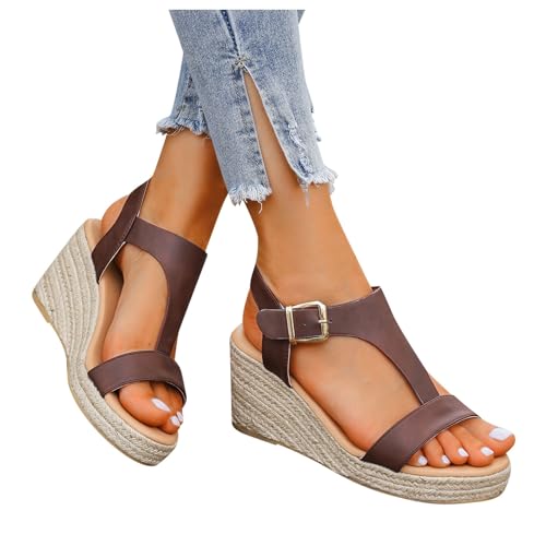 Sandalen Damen Sommer Anti-Rutsch keilsandalen Peep Toe Freizeitschuhe Komfortables Sommersandalen Slingback Muffin Weiche Sohle Sommerschuhe Einfarbig Strandschuhe Sommerschuhe Damensandalette von BIKETAFUWY