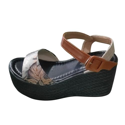 Sandalen Damen Sommer Anti-Rutsch keilsandalen Peep Toe Freizeitschuhe Komfortables Sommersandalen Slingback Muffin Weiche Sohle Sommerschuhe Strandschuhe Sommerschuhe Damensandalette von BIKETAFUWY