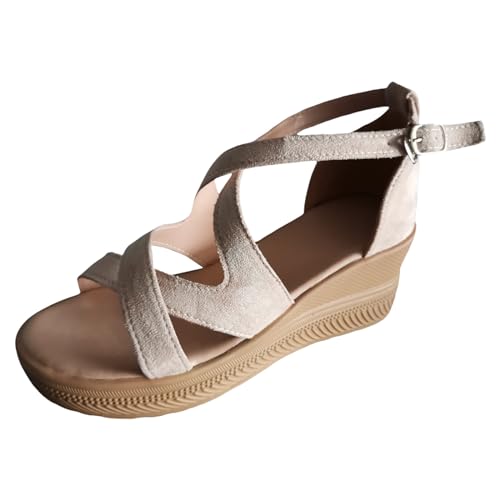 Sandalen Damen Sommer Anti-Rutsch keilsandalen Peep Toe Freizeitschuhe Komfortables Sommersandalen Slingback Muffin Weiche Sohle Strandschuhe Sommerschuhe Sommerschuhe Damensandalette von BIKETAFUWY