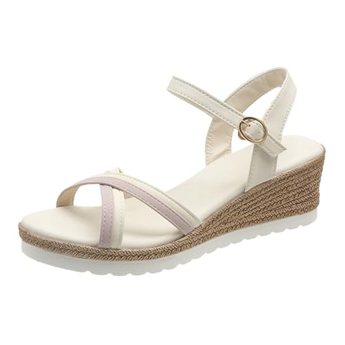 Sandalen Damen Sommer Anti-Rutsch keilsandalen Peep Toe Freizeitschuhe Strandschuhe Sommerschuhe Damensandalette Slingback Muffin Weiche Sohle Sommerschuhe Komfortables Sommersandalen von BIKETAFUWY