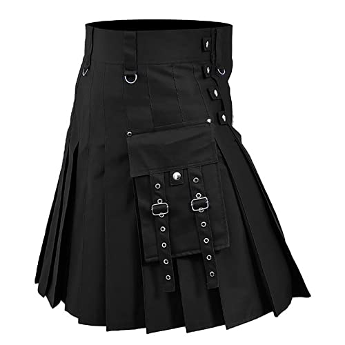 Schottischer Kilt Herren Punk Vintage Gothic Kurz Skirt mit Taschen Schottische Mode Retro Rock Klassische Minirock Outdoor Hohe Taille Faltenrock Moderne Schottenrock von BIKETAFUWY