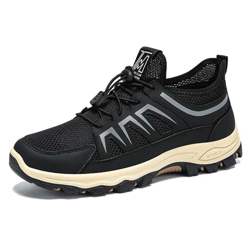 Sneakers Herren aus Netzstoff, Leder, Patchwork, Sneaker, Herren, Running, Sport, Sportschuhe, Orthopädische Schuhe, Wanderschuhe, Walking, Sneakers, leicht, Sicherheitsschuhe, 01 Schwarz, 39 EU von BIKETAFUWY