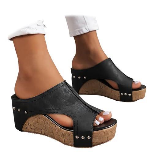 Sommerschuhe Damen Bequem Bequeme Sommersandalen Anti-Rutsch Keilsandalen Klassische Damenschuhe Slingback Muffin Weiche Sohle Sommerschuhe Trekkingsandalen Damen Peep Toe Freizeitschuhe von BIKETAFUWY