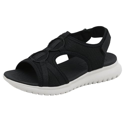 Sommerschuhe Damen Bequem sandalen aus stoff mit dicker sohle Anti-Rutsch Damenschuhe Peep Toe Freizeitschuhe verstellbarem Schnallen Sandalen Bequeme Sommersandalen Freizeitsandale mit Riemchen von BIKETAFUWY