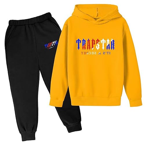 Trapstar Anzug Kinder Trapstar Jogginganzug 2-teilig Herbst Leichte Trapstar Logo Trainingsanzug Sportanzug Jungen Mädchen Tracksuit Unisex Jogging Anzug Set mit Pullover und Sporthosen Schwarz von BIKETAFUWY