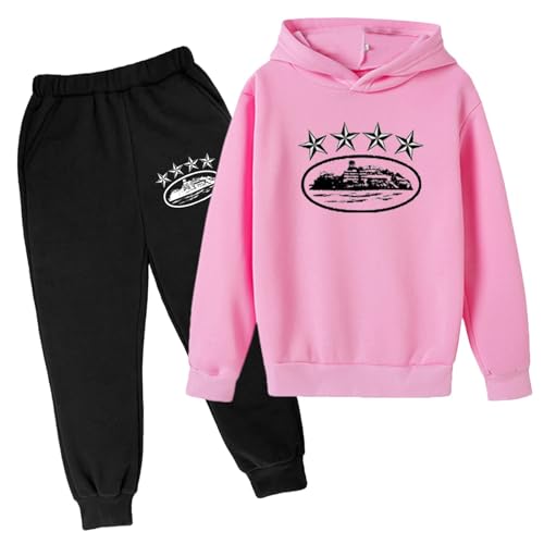 Trapstar Anzug Kinder Trapstar Jogginganzug 2-teilig Herbst Leichte Trapstar Logo Trainingsanzug Sportanzug Jungen Mädchen Tracksuit Unisex Jogging Anzug Set mit Pullover und Sporthosen Schwarz von BIKETAFUWY