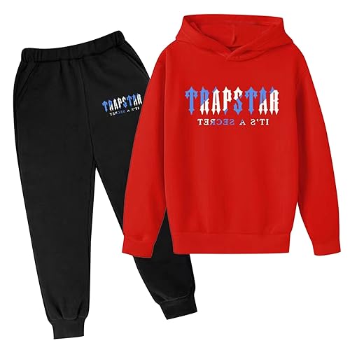 Trapstar Anzug Kinder Trapstar Jogginganzug 2-teilig Herbst Leichte Trapstar Logo Trainingsanzug Sportanzug Jungen Mädchen Tracksuit Unisex Jogging Anzug Set mit Pullover und Sporthosen Schwarz von BIKETAFUWY