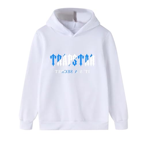 Trapstar Hoodie Kinder Jungen Mädchen Briefdruck Trapstar Kapuzenpullover Herbst Pullover Langarm Unisex Hooded Sweatshirt mit Kapuze Kapuzenpulli (DE/NL/SE/PL, Numerisch, 160, Regular, 001 Weiß) von BIKETAFUWY