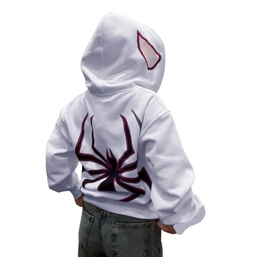 Y2k Zip Up Hoodie Herren Damen Spider Grunge Vintage Gothic Kapuzenjacke Halloween Hunny Kapuzenpullover Männer mit Backprint Streetwear für Paare Langarm Kapuzenpulli Frühling Herbst Winter von BIKETAFUWY