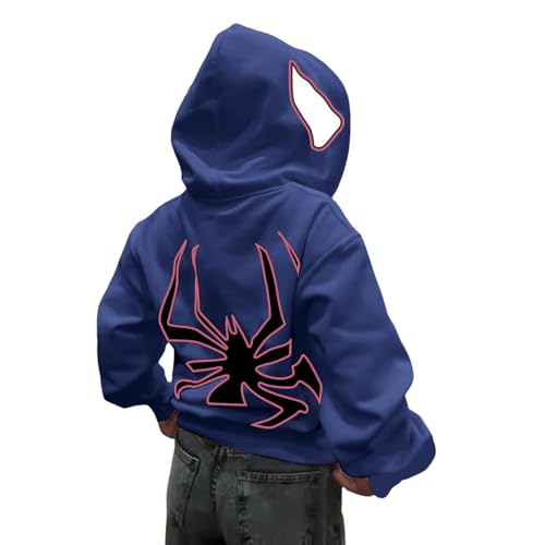 Y2k Zip Up Hoodie Herren Damen Spider Grunge Vintage Gothic Kapuzenjacke Halloween Hunny Kapuzenpullover Männer mit Backprint Streetwear für Paare Langarm Kapuzenpulli Frühling Herbst Winter von BIKETAFUWY