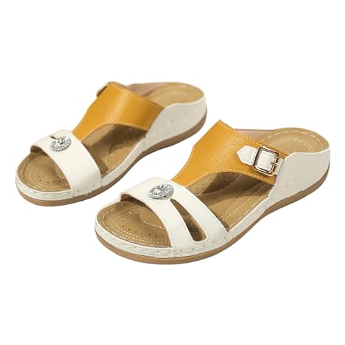 pantoletten damen sommer Peep Toe Freizeitschuhe Bohemian Lightweight Sommerschuhe Anti-Rutsch Damenschuhe Hausschuhe Verstellbar Strandschuhe für Urlaub Camping und Reisen Riemchensandalen von BIKETAFUWY