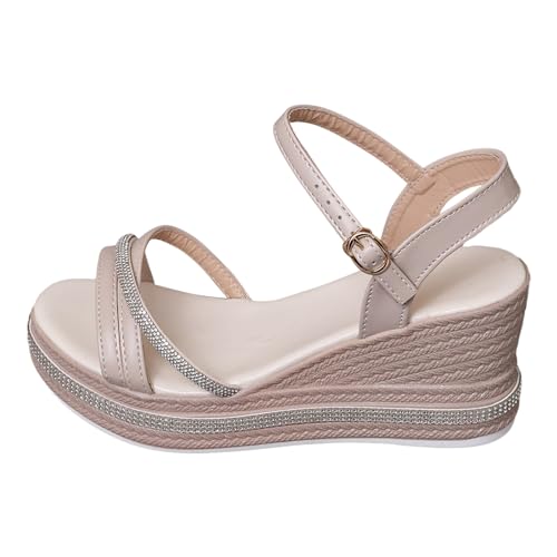 sandalen damen sommer elegant Anti-Rutsch keilsandalen Peep Toe Freizeitschuhe Komfortables Sommersandalen Slingback Muffin Weiche Sohle Sommerschuhe Strandschuhe Sommerschuhe Damensandalette von BIKETAFUWY